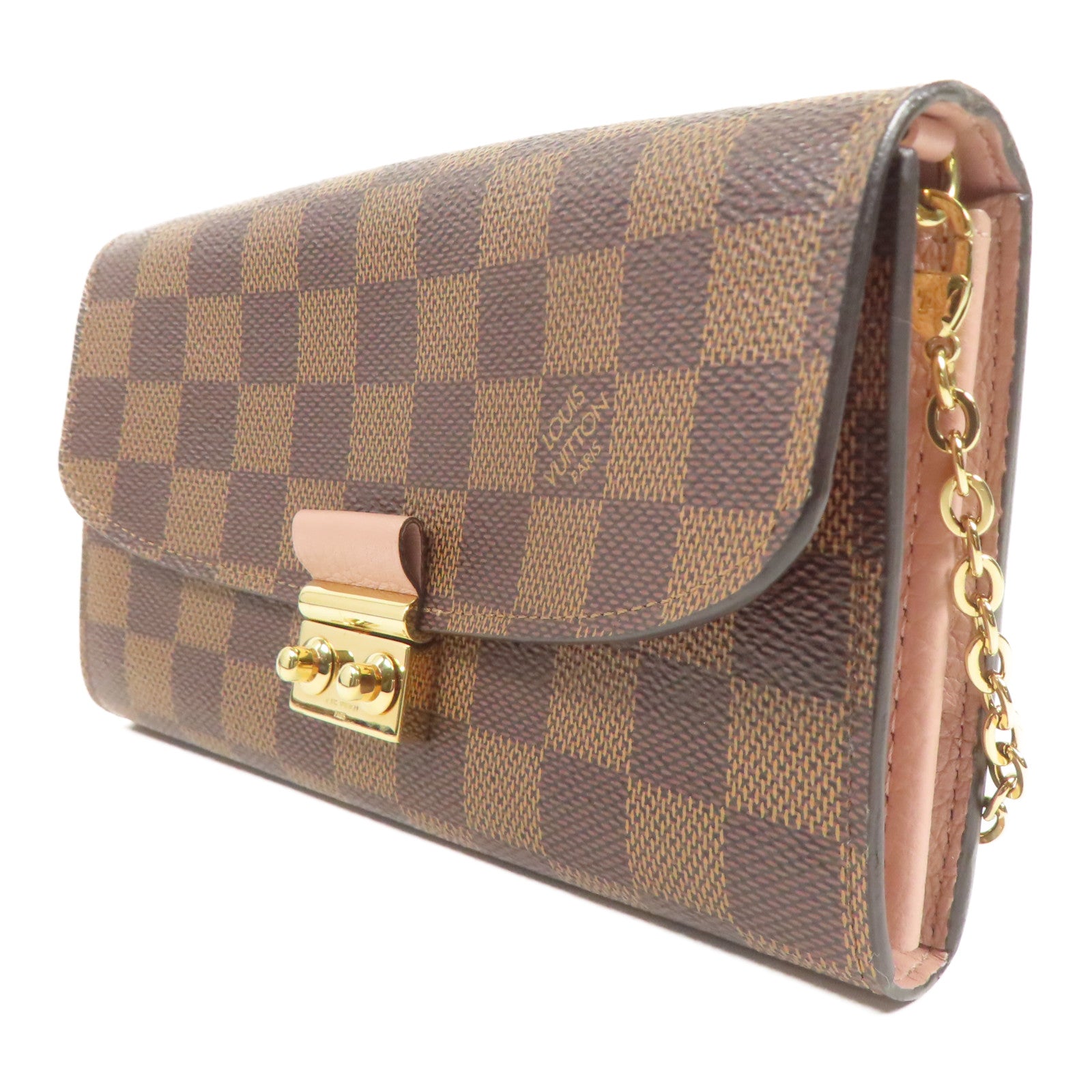 LOUIS VUITTON Damier Ebene Croisette Chain Wallet金扣鏈帶肩背袋