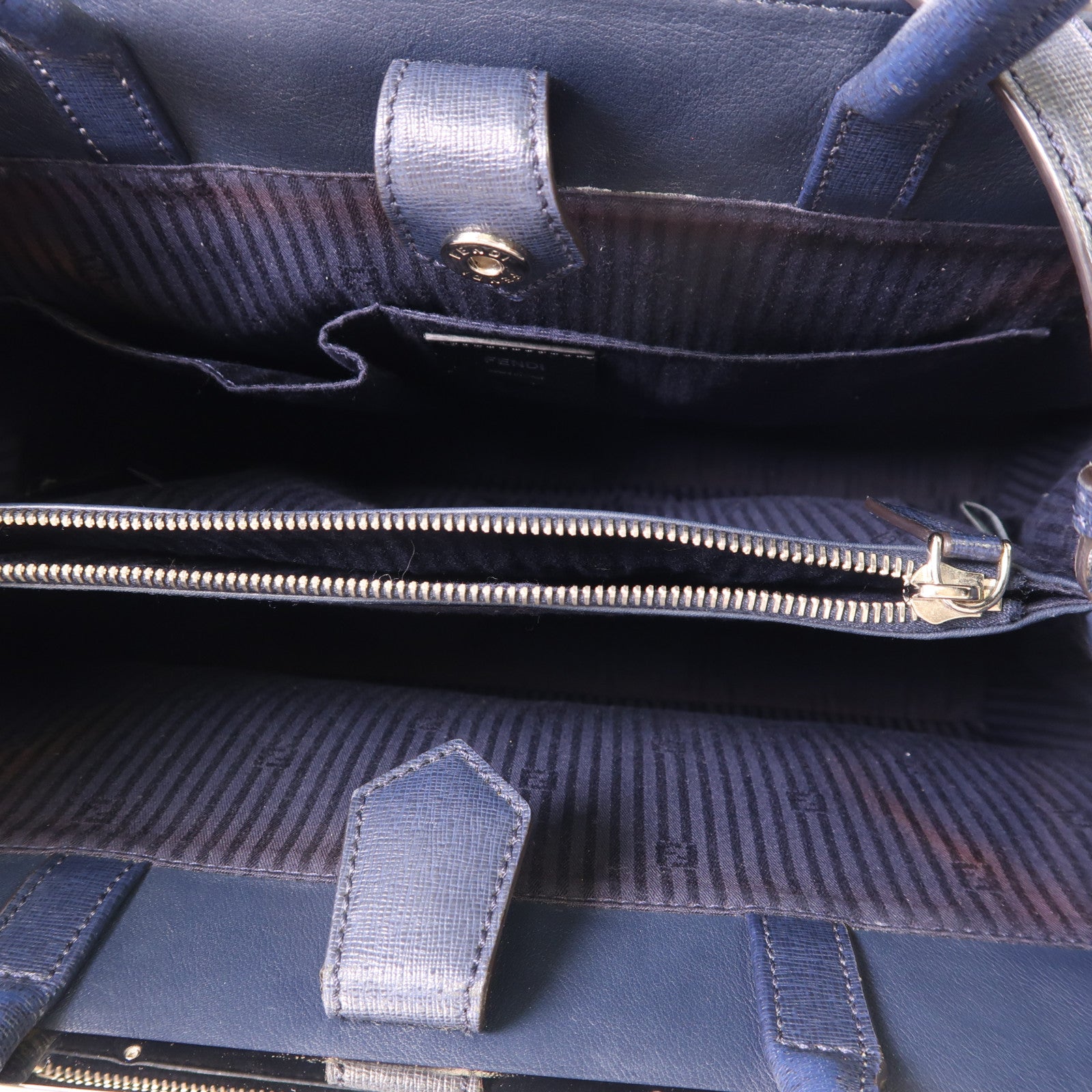 FENDI SHW 2Jours 2 Way Shoulder Bag 8BH250-M5L Calfskin Leather Navy Green