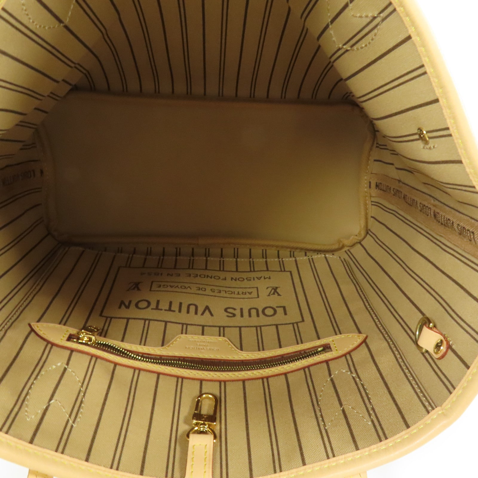 LOUIS VUITTON Monogram Neverfull PM金扣手挽袋棕色