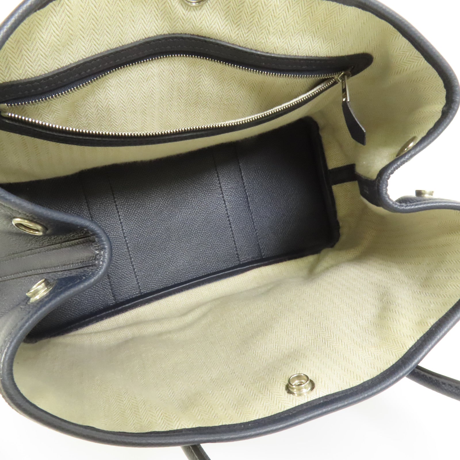 HERMES Epsom皮革Garden Party TPM銀扣手挽袋Bleu Indigo