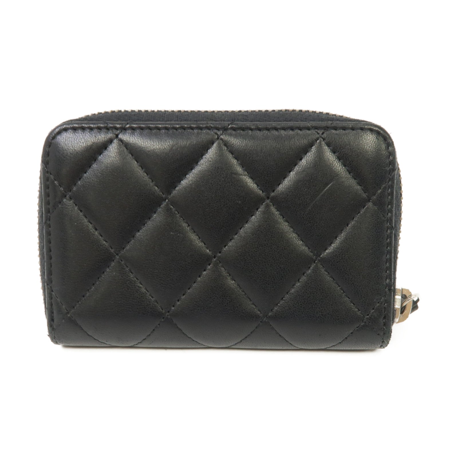 CHANEL 菱格羊皮皮革Card Case銀扣卡片套黑色