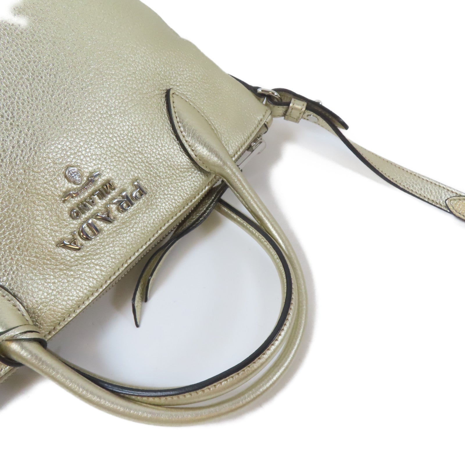 PRADA 牛皮皮革2 Way Shoulder Bag銀扣手挽肩背兩用袋金色