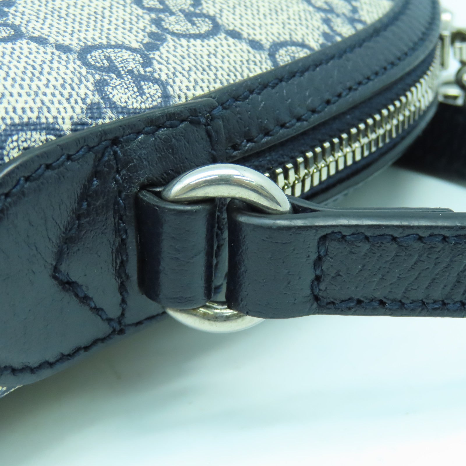GUCCI 塗層帆布Ophidia銀扣肩背袋深藍色/米色