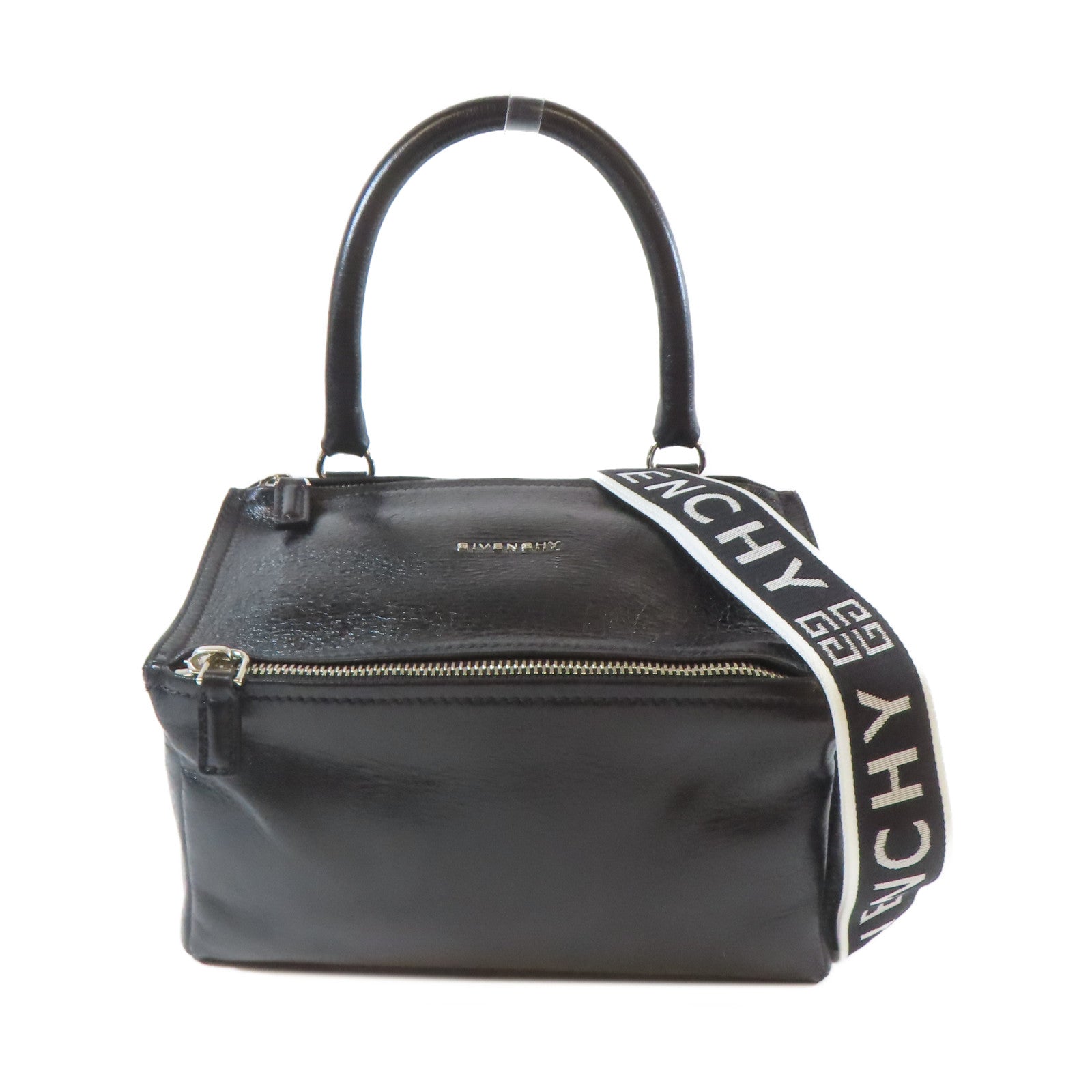 GIVENCHY 皮革Pandora銀扣手挽肩背兩用袋黑色