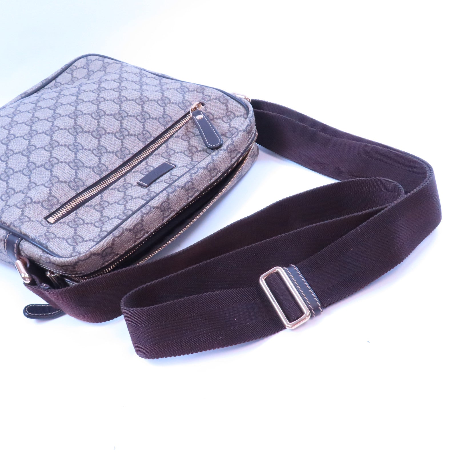 GUCCI 塗層帆布/牛皮皮革Shoulder Bag金扣肩背袋啡色