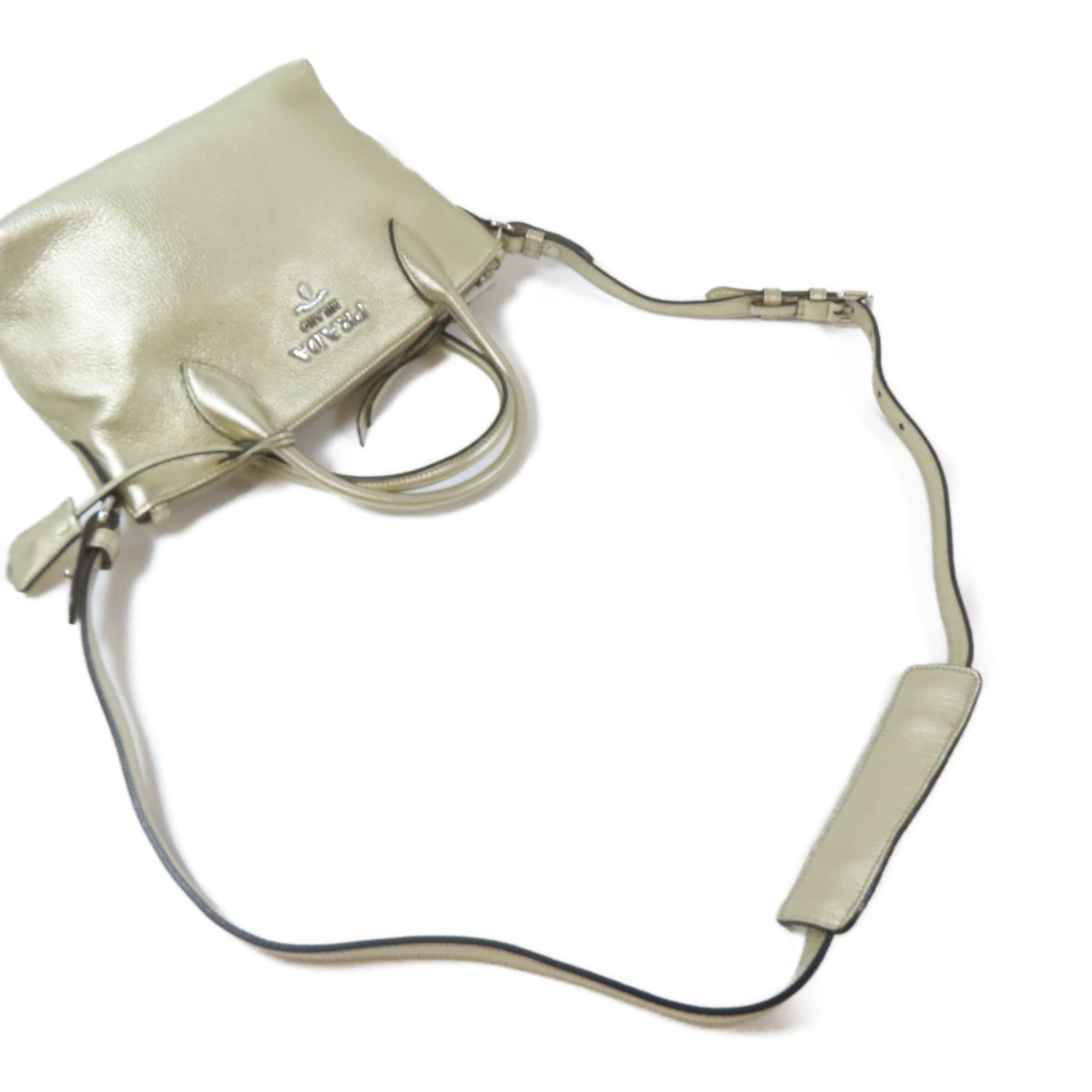 PRADA 牛皮皮革2 Way Shoulder Bag銀扣手挽肩背兩用袋金色