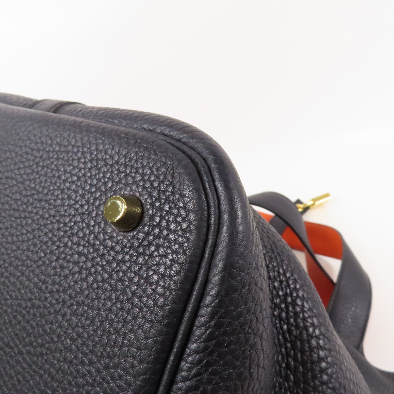HERMES Clemence皮革Picotin GM金扣手挽袋Bleu Indigo/Orange