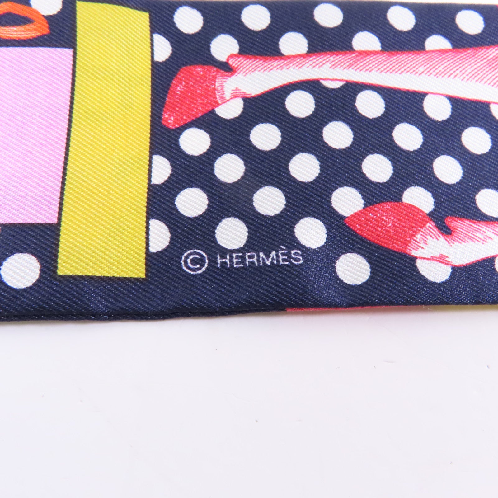 HERMES 絲質Twilly絲巾藍色/彩色