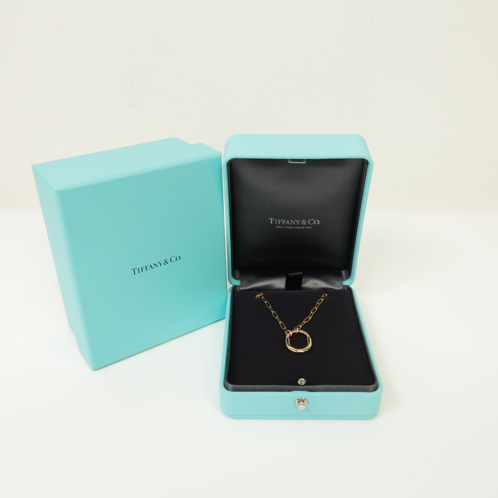 TIFFANY＆CO 18K玫瑰金Lock Small Pendant項鍊金色/粉紅色