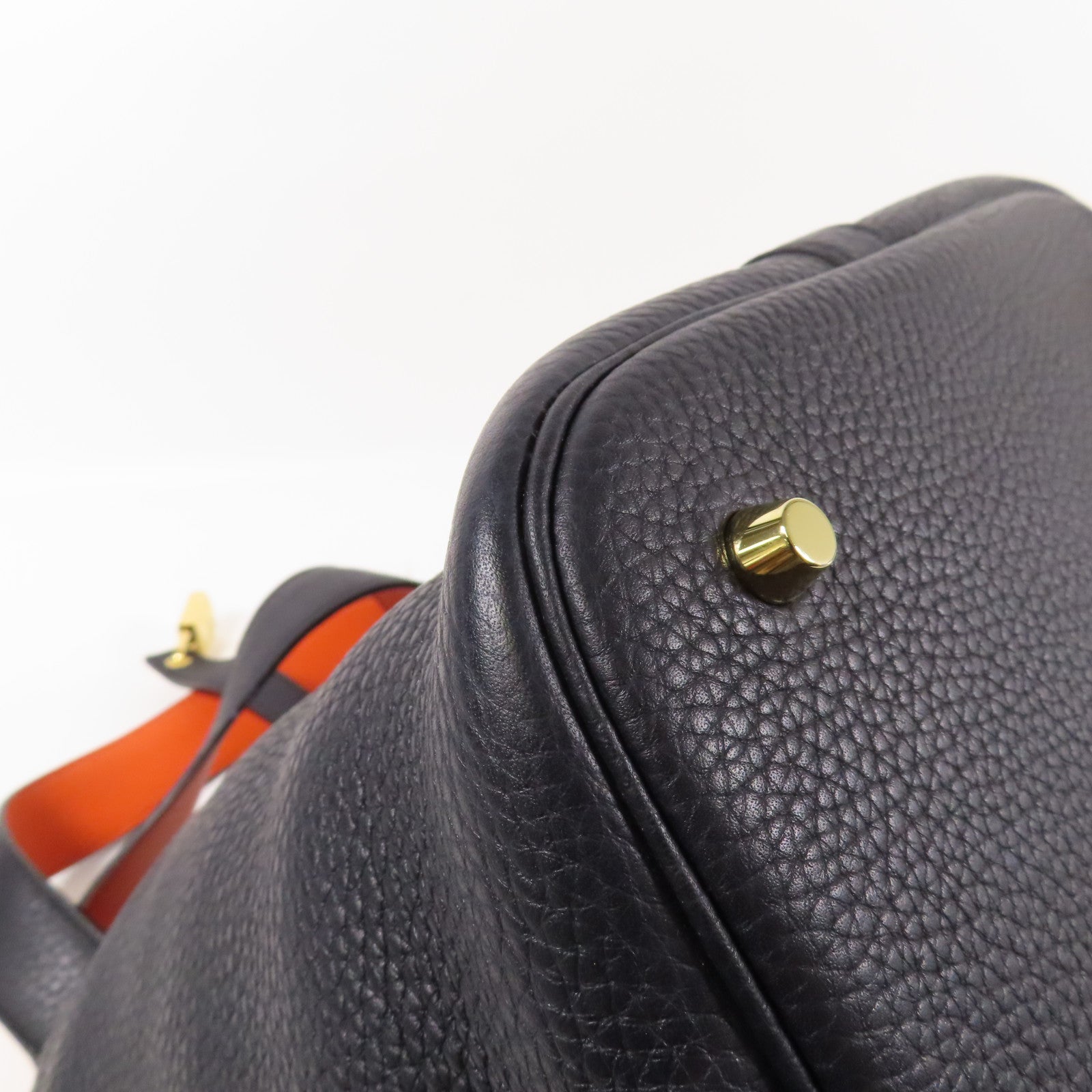 HERMES Clemence皮革Picotin GM金扣手挽袋Bleu Indigo/Orange