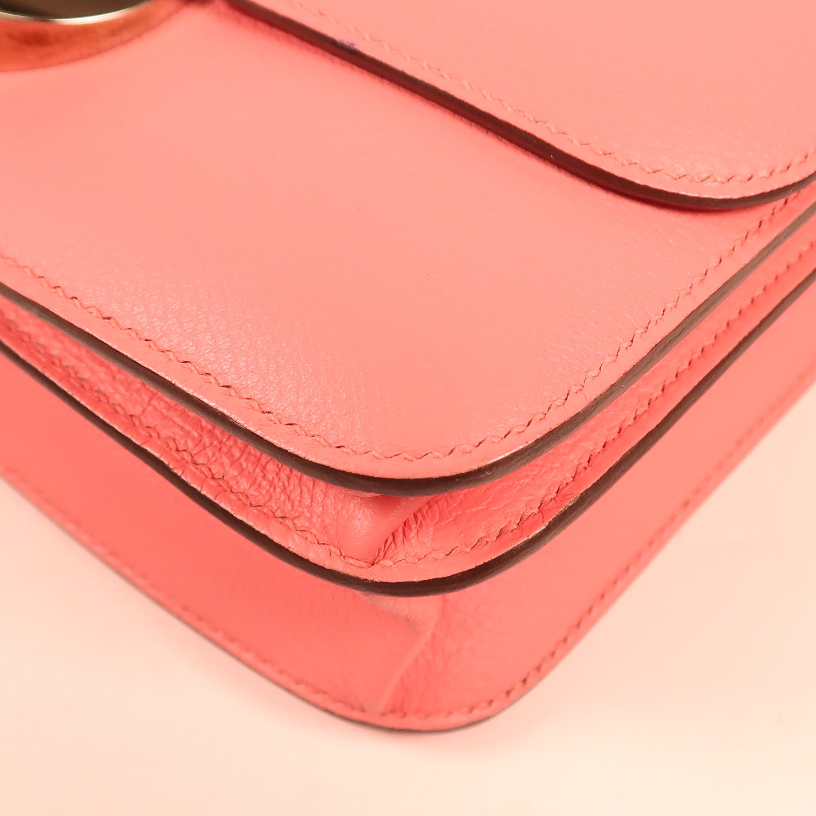 HERMES Evercolor皮革2002銀扣肩背袋8W Rose Azalee