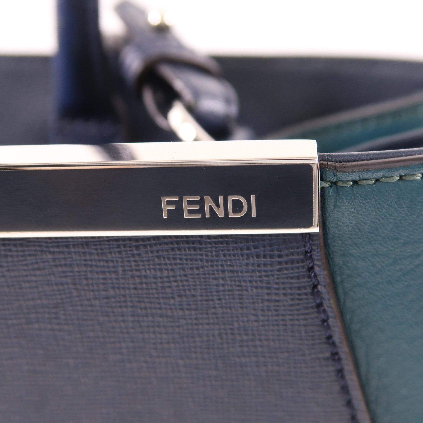 FENDI SHW 2Jours 2 Way Shoulder Bag 8BH250-M5L Calfskin Leather Navy Green