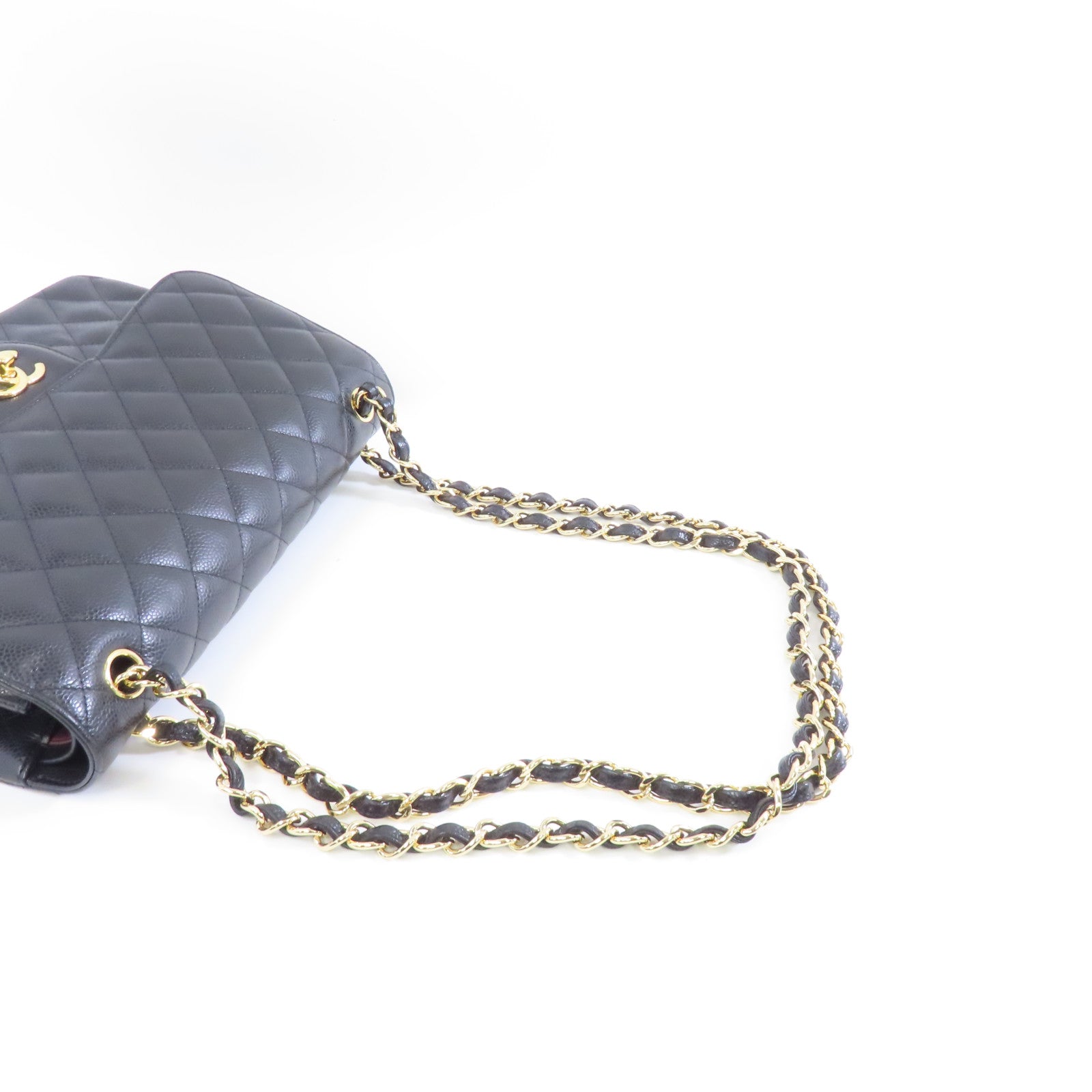 CHANEL 【激減優惠】Caviar皮革Classic Jumbo金扣鏈帶肩背袋黑色