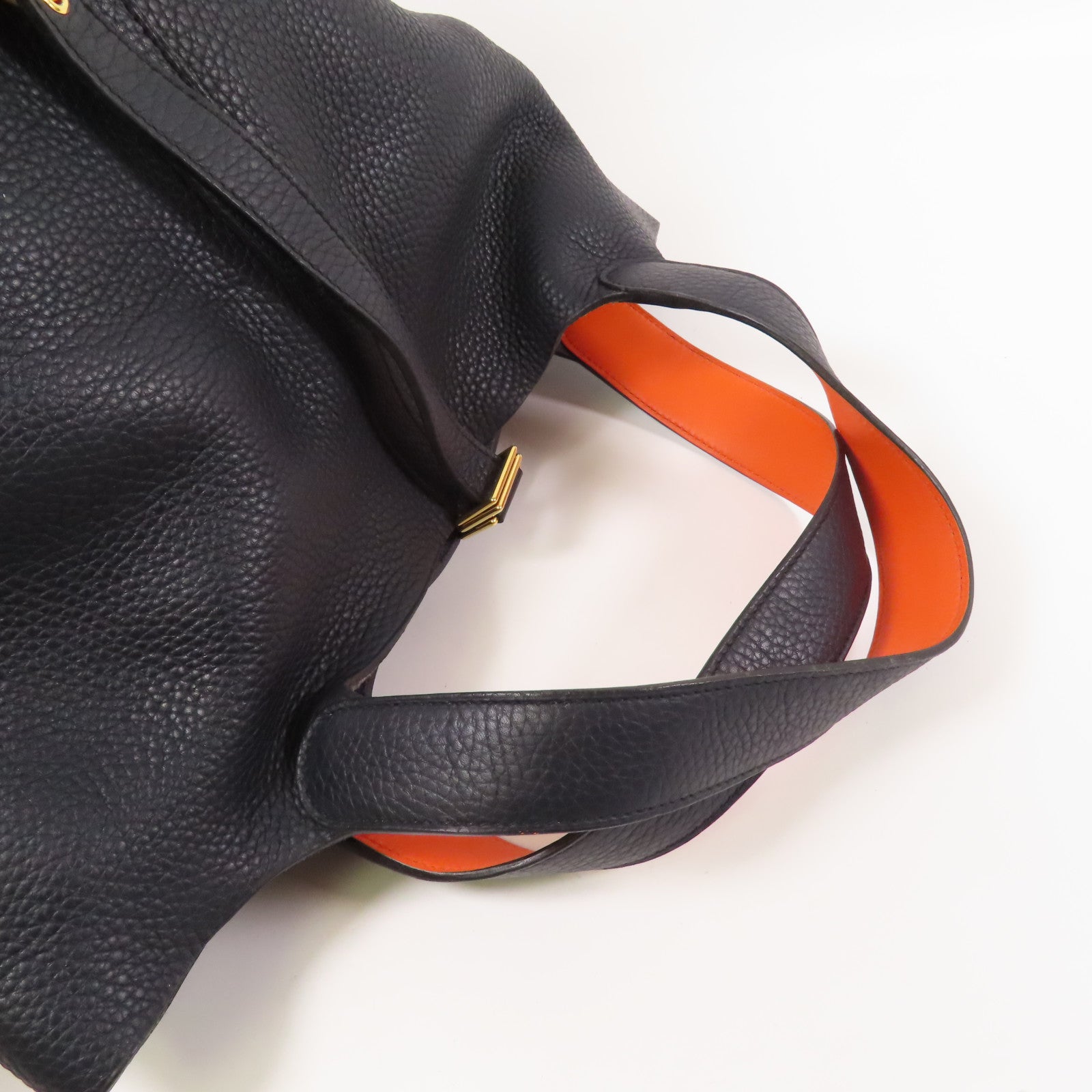 HERMES Clemence皮革Picotin GM金扣手挽袋Bleu Indigo/Orange