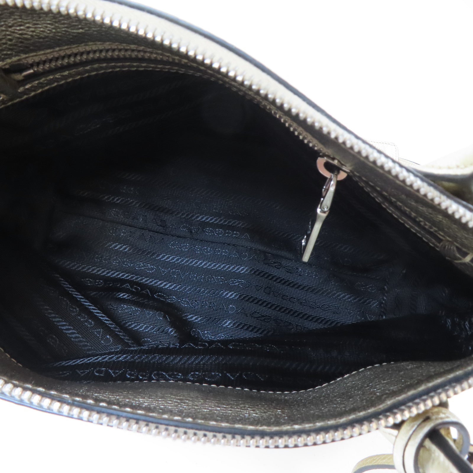 PRADA 牛皮皮革2 Way Shoulder Bag銀扣手挽肩背兩用袋金色
