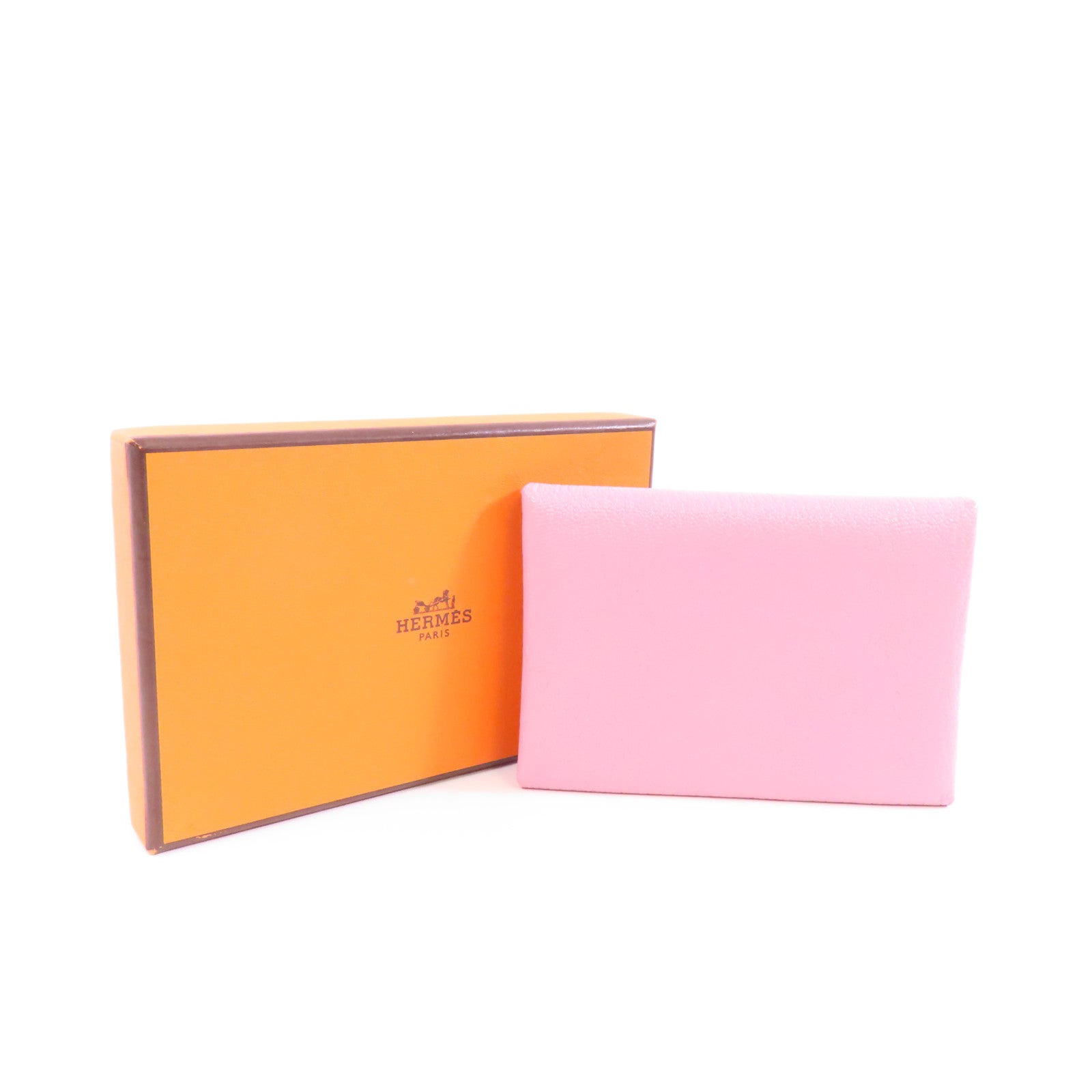 HERMES 【激減優惠】Epsom皮革Calvi Duo銀扣卡片套Mauve Sylvestre粉紅色