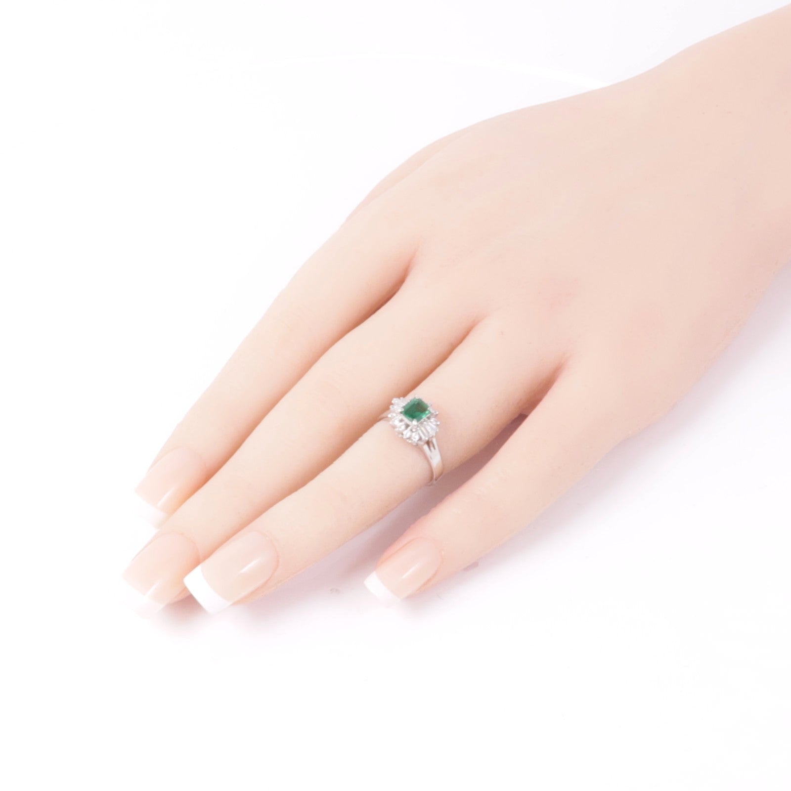 JEWELRY 【激減優惠】PT900鉑金Emerald/Diamond Ring綠寶石/鑽石戒指US#4
