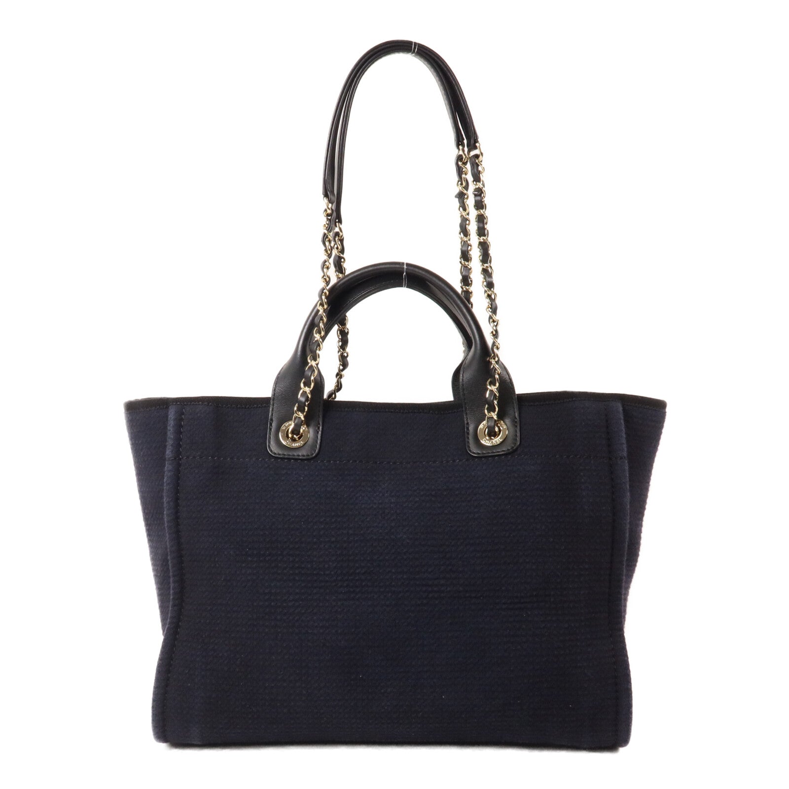 CHANEL 帆布Deauville MM鏈帶手挽肩背兩用袋