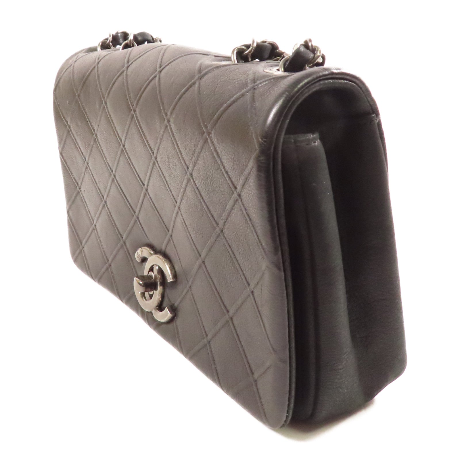 CHANEL 牛皮皮革Chain Shoulder銀扣鏈帶肩背袋