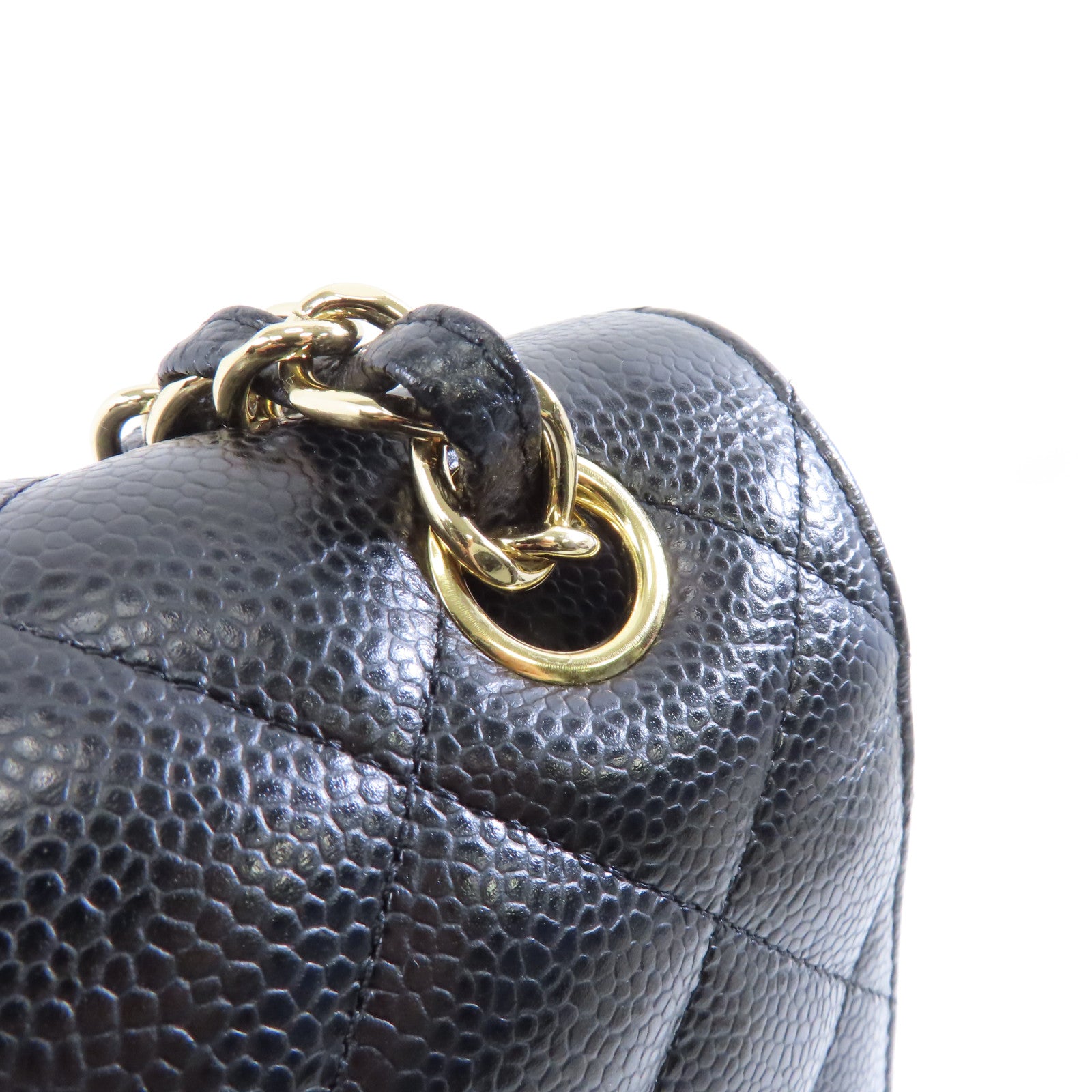 CHANEL 【激減優惠】Caviar皮革Classic Jumbo金扣鏈帶肩背袋黑色