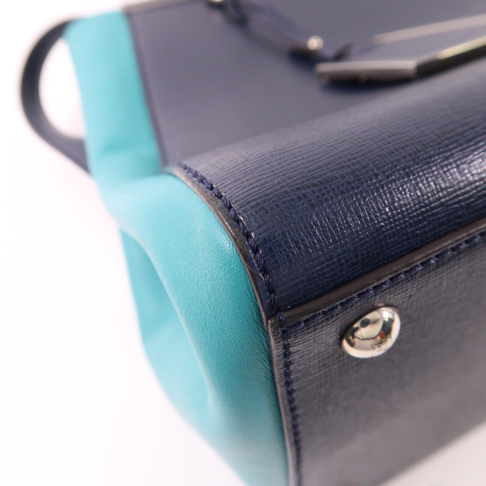 FENDI SHW 2Jours 2 Way Shoulder Bag 8BH250-M5L Calfskin Leather Navy Green