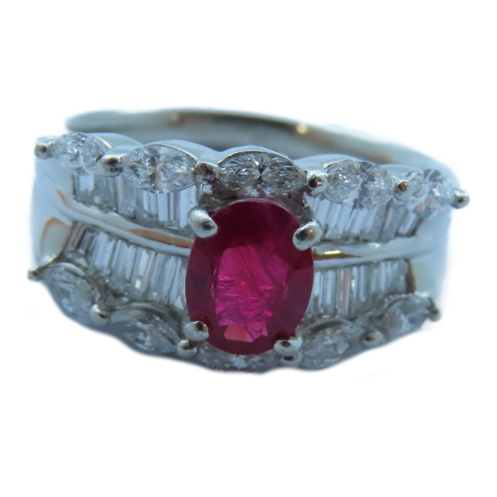 JEWELRY 【激減優惠】PT900白金Ruby/Diamond Ring1.30ct紅寶石/1.50ct鑽石戒指US#9