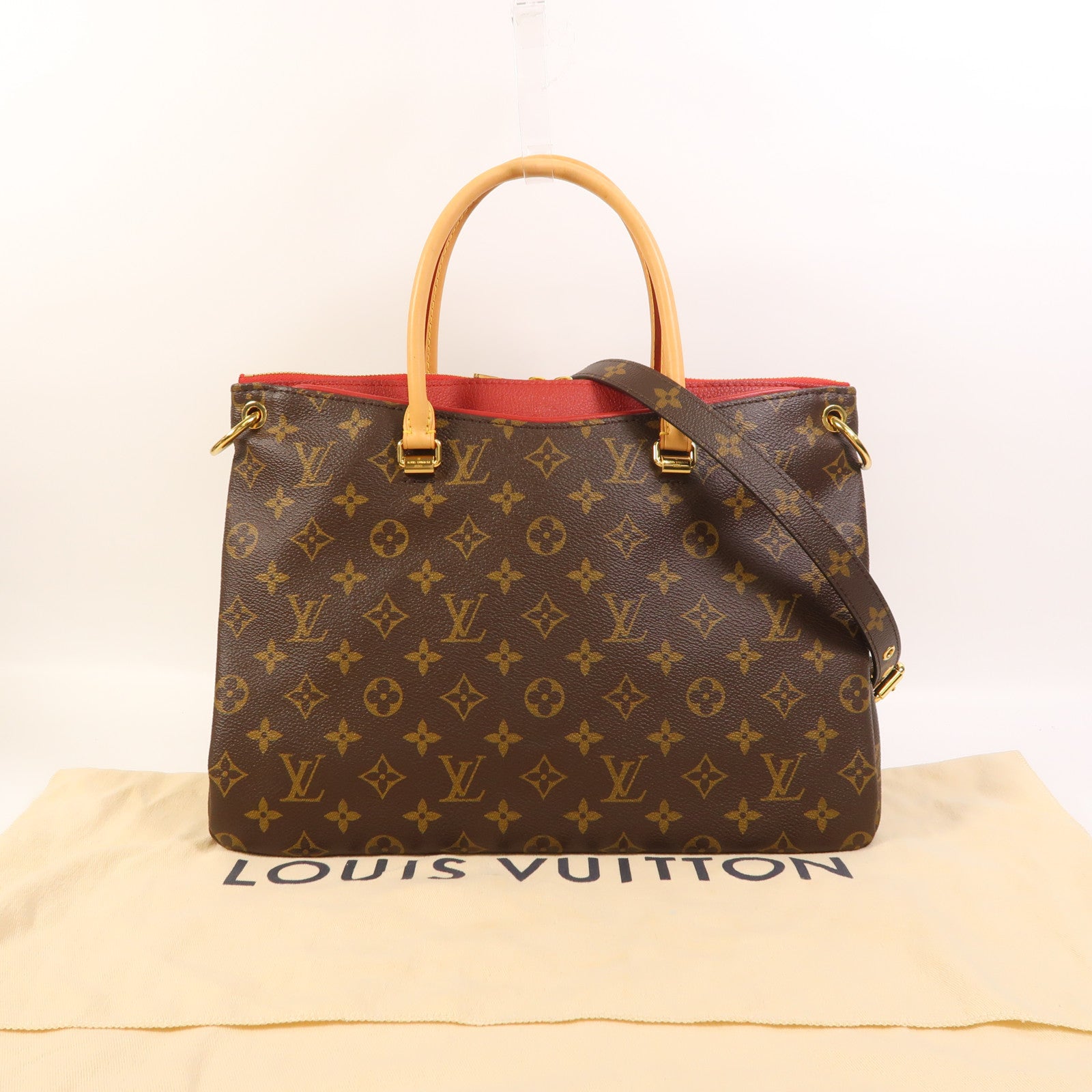 LOUIS VUITTON 【激減優惠】Monogram Pallas金扣手挽肩背兩用袋棕色/紅色