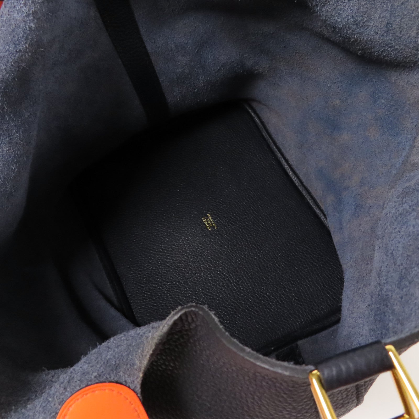 HERMES Clemence皮革Picotin GM金扣手挽袋Bleu Indigo/Orange