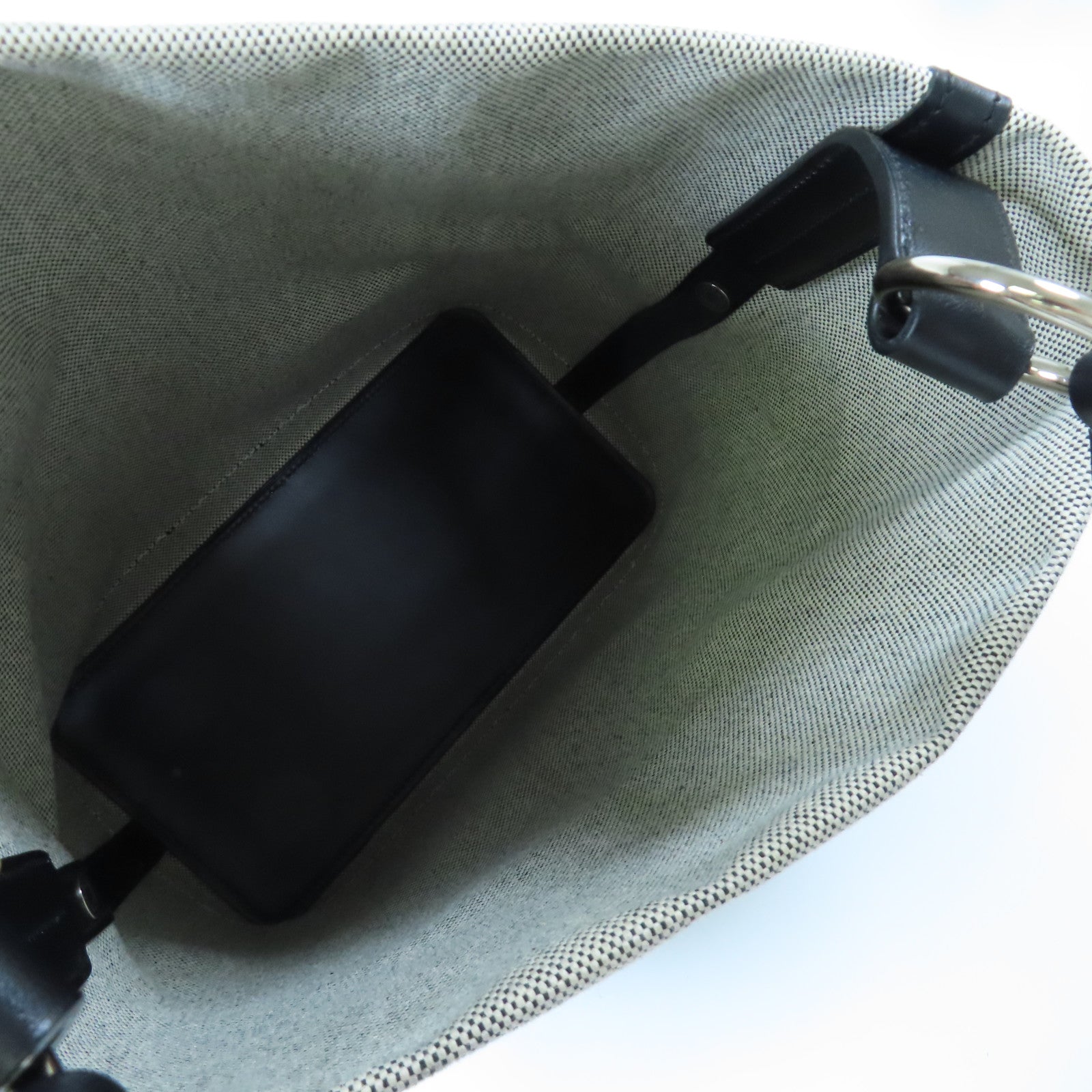 HERMES 帆布Col Roule 25銀扣肩背袋Noir