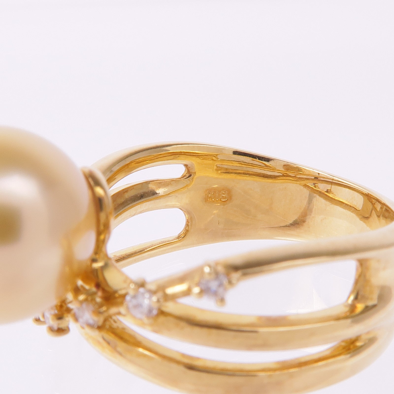 JEWELRY 18K黃金Pearl Diamond Ring珍珠/鑽石戒指US#8.25