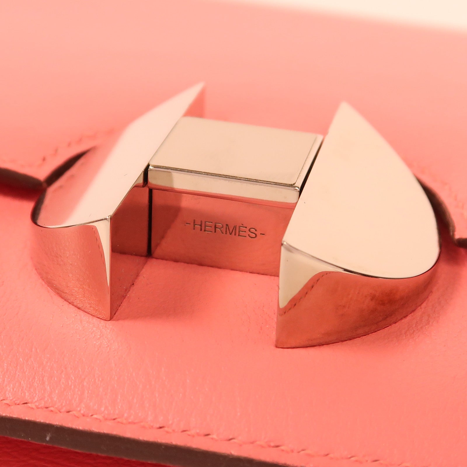 HERMES Evercolor皮革2002銀扣肩背袋8W Rose Azalee