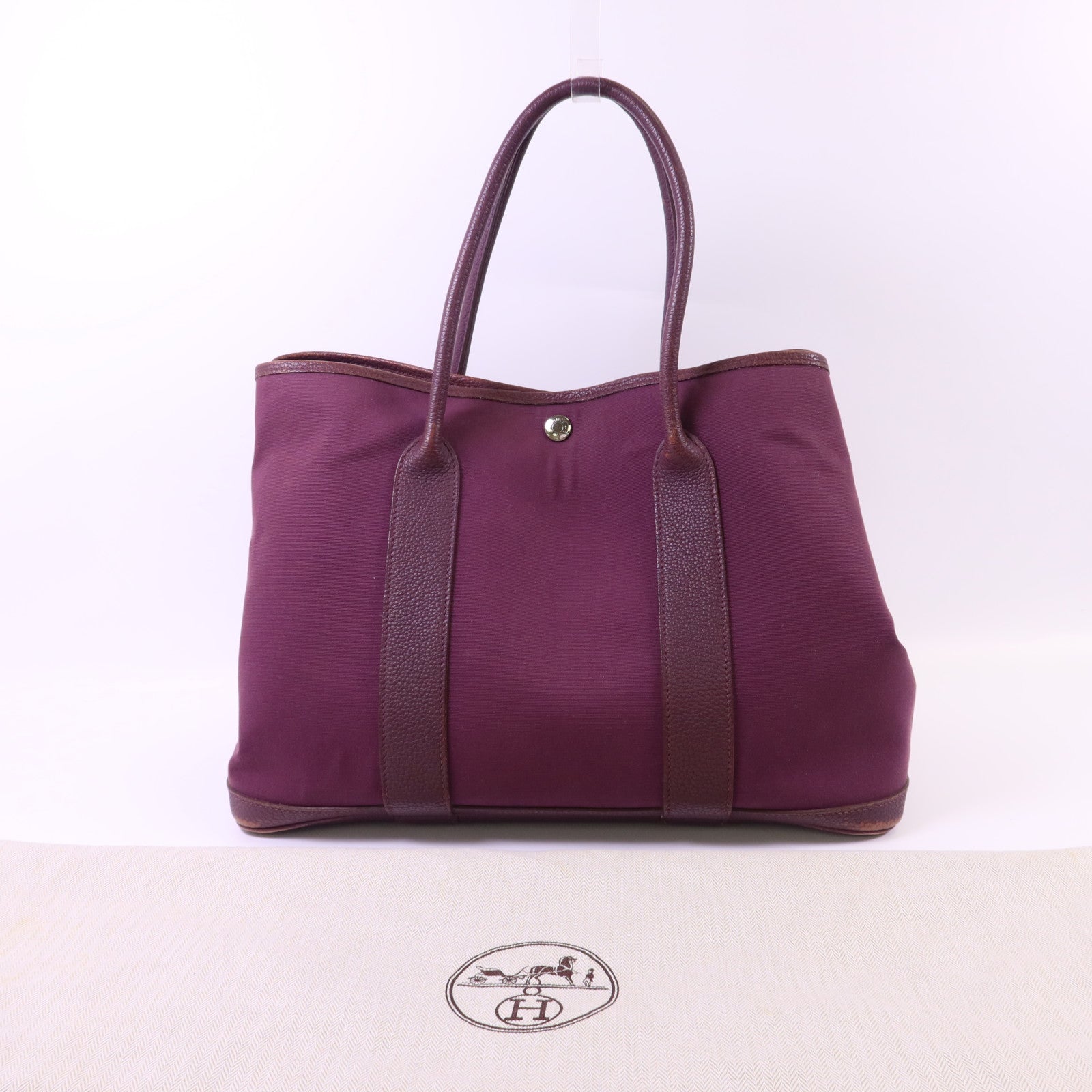 HERMES 帆布Garden Party PM銀扣手挽袋