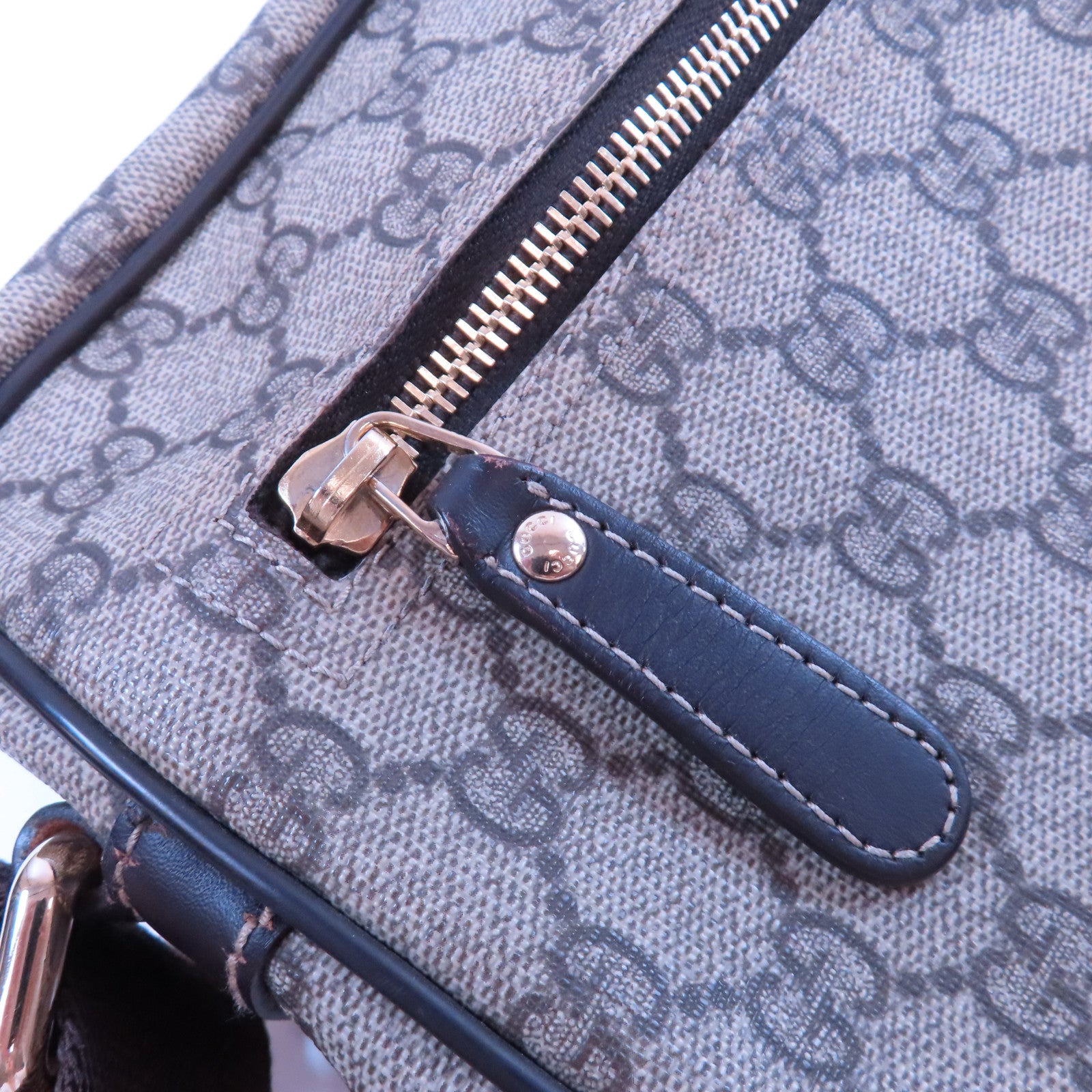 GUCCI 塗層帆布/牛皮皮革Shoulder Bag金扣肩背袋啡色