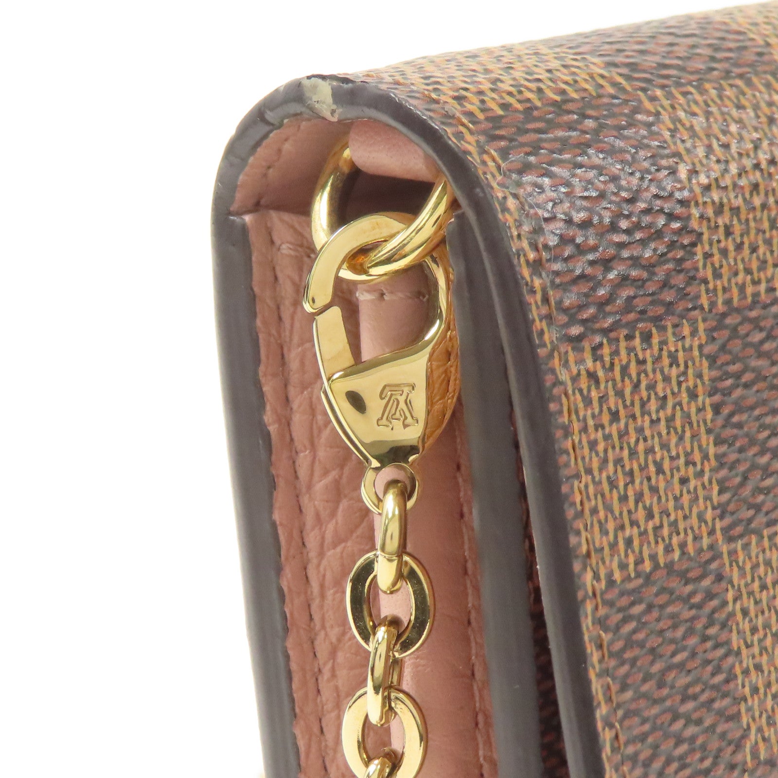 LOUIS VUITTON Damier Ebene Croisette Chain Wallet金扣鏈帶肩背袋