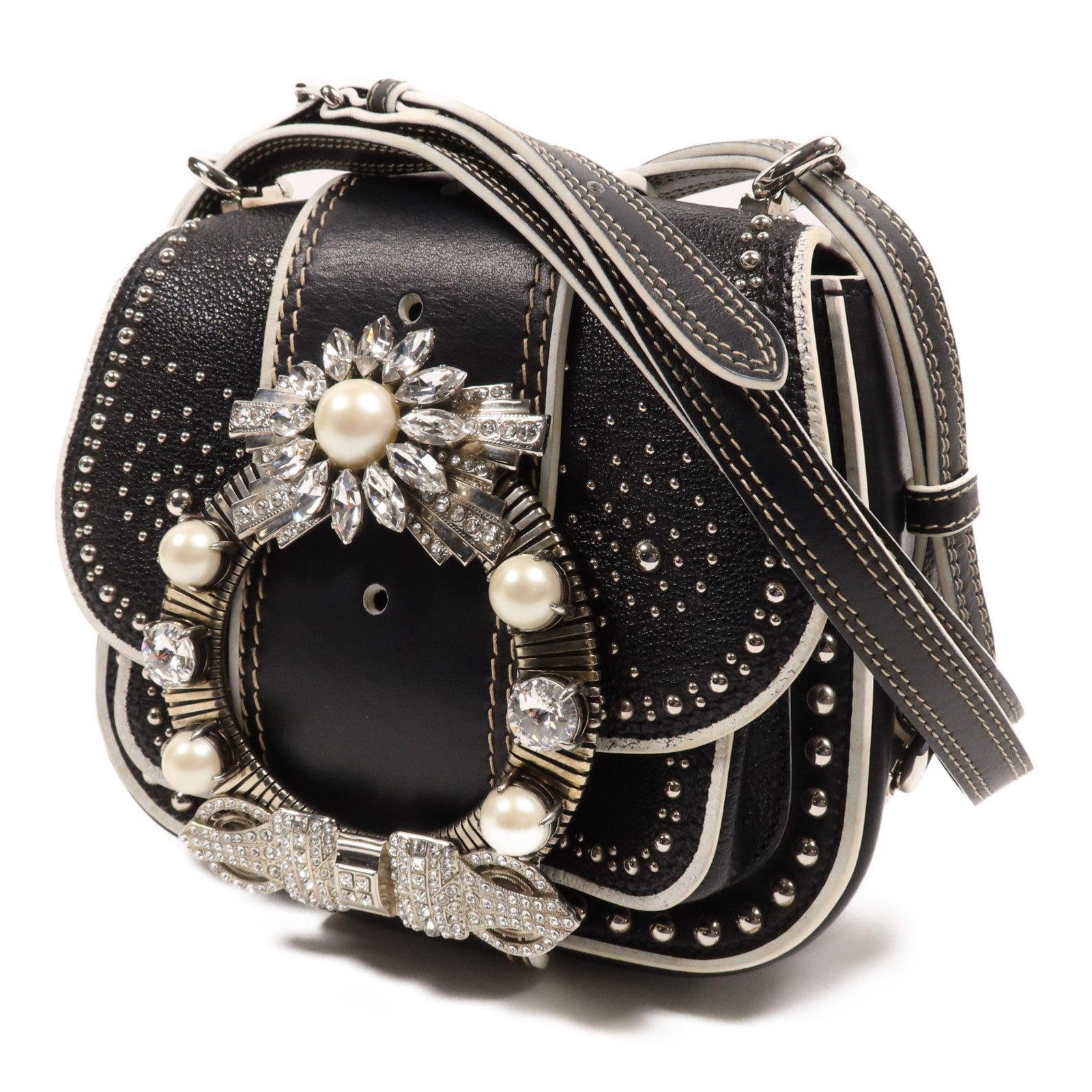 Miu Miu 牛皮皮革Shoulder Bag銀扣肩背袋
