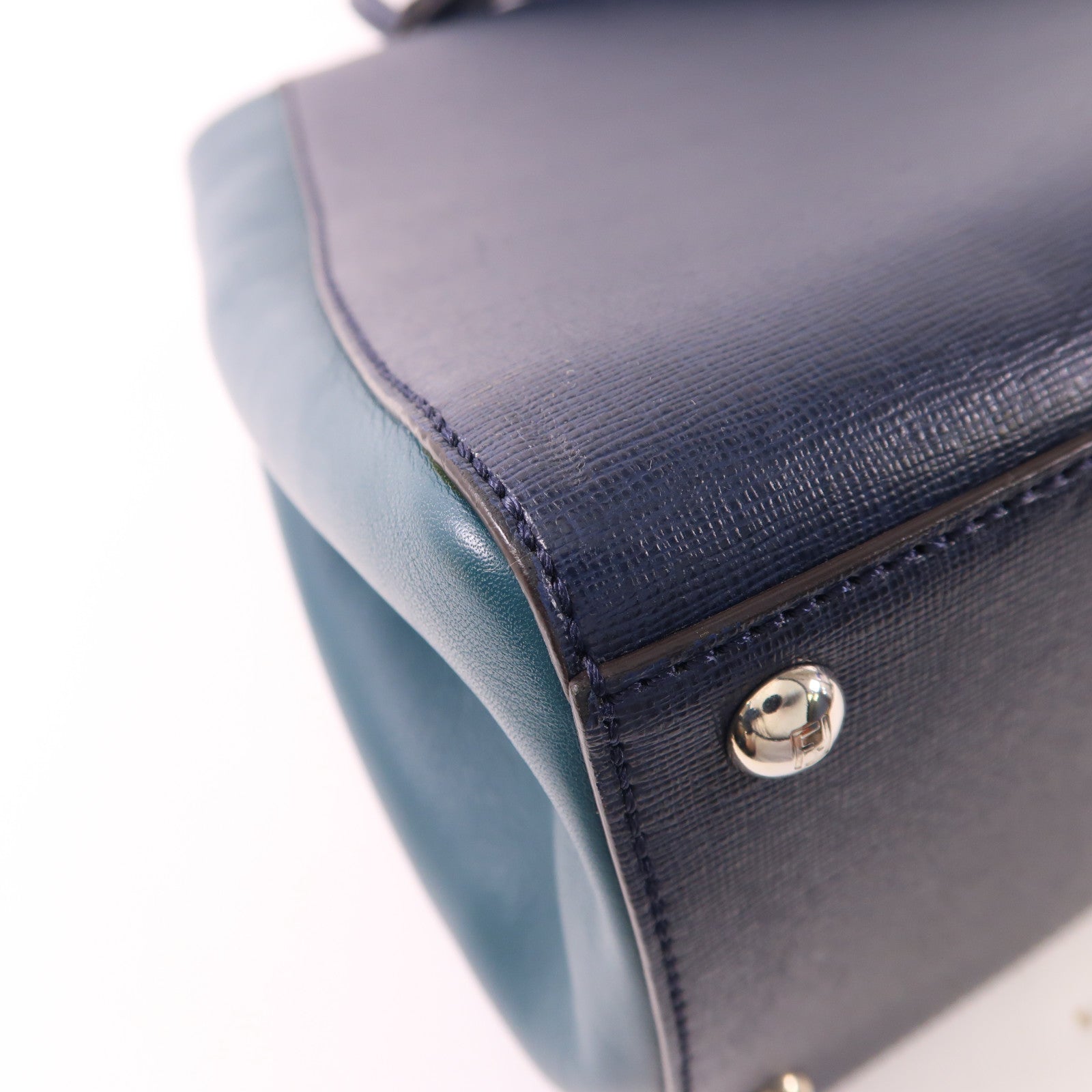 FENDI SHW 2Jours 2 Way Shoulder Bag 8BH250-M5L Calfskin Leather Navy Green