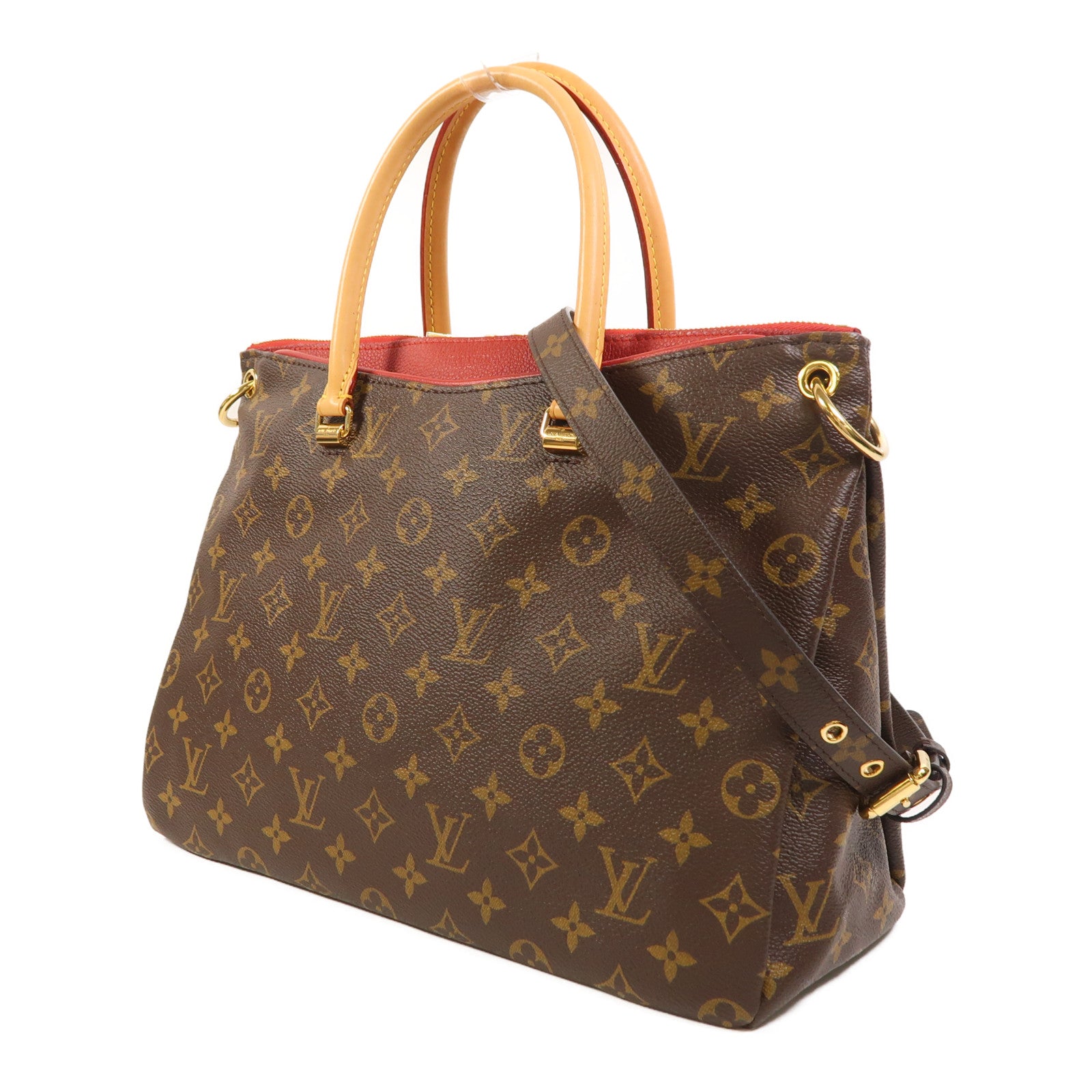 LOUIS VUITTON 【激減優惠】Monogram Pallas金扣手挽肩背兩用袋棕色/紅色