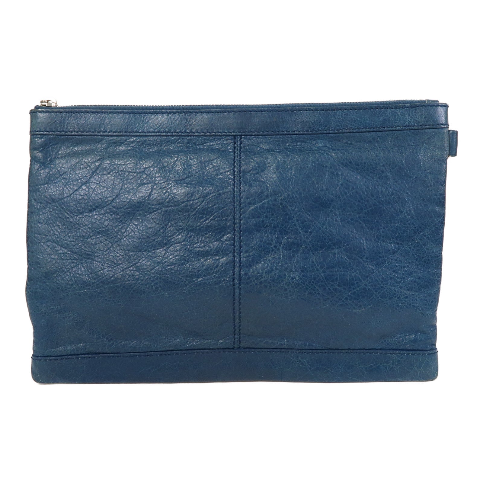 BALENCIAGA 牛皮皮革Clutch Bag銀扣手拿包藍色