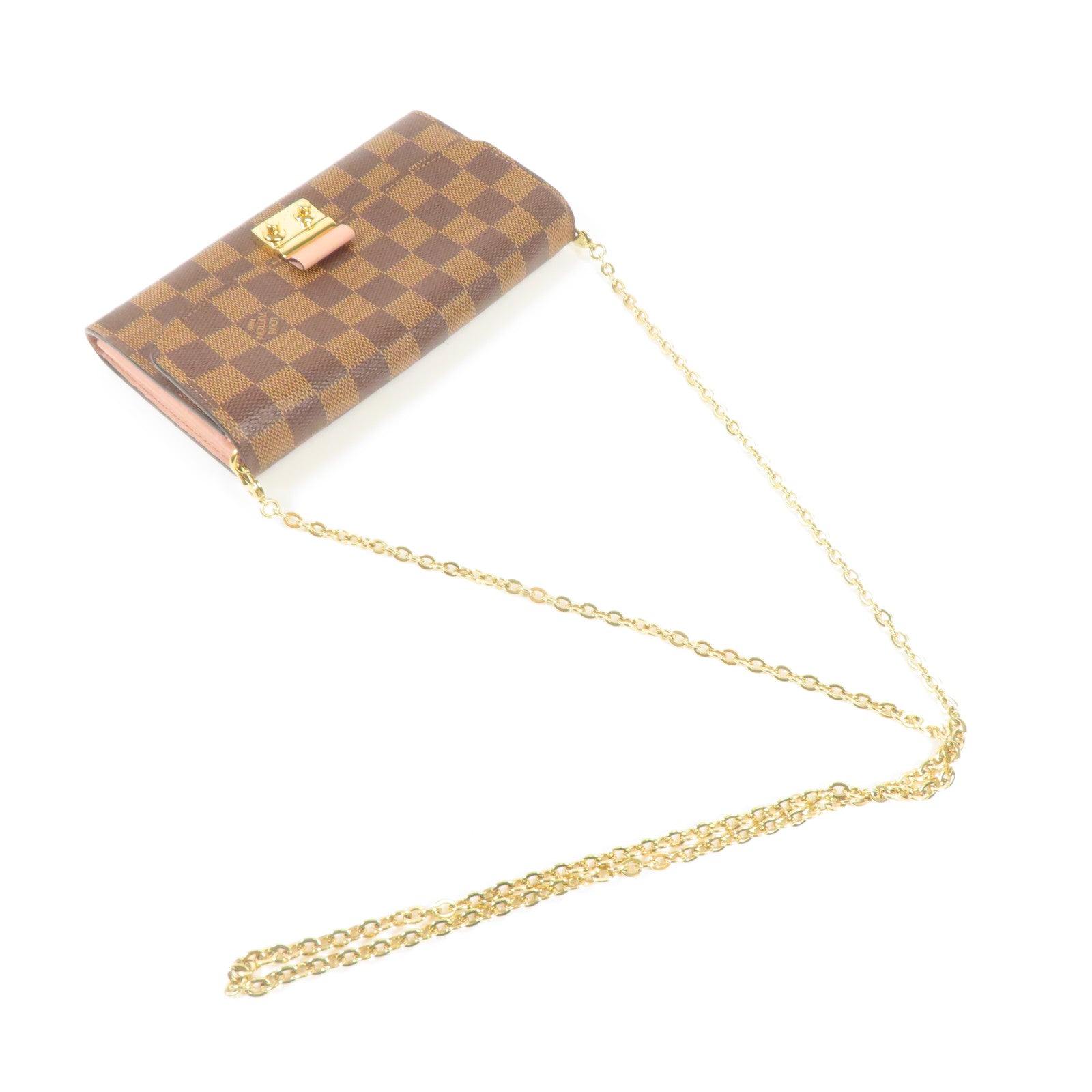 LOUIS VUITTON Damier Ebene Croisette Chain Wallet金扣鏈帶肩背袋