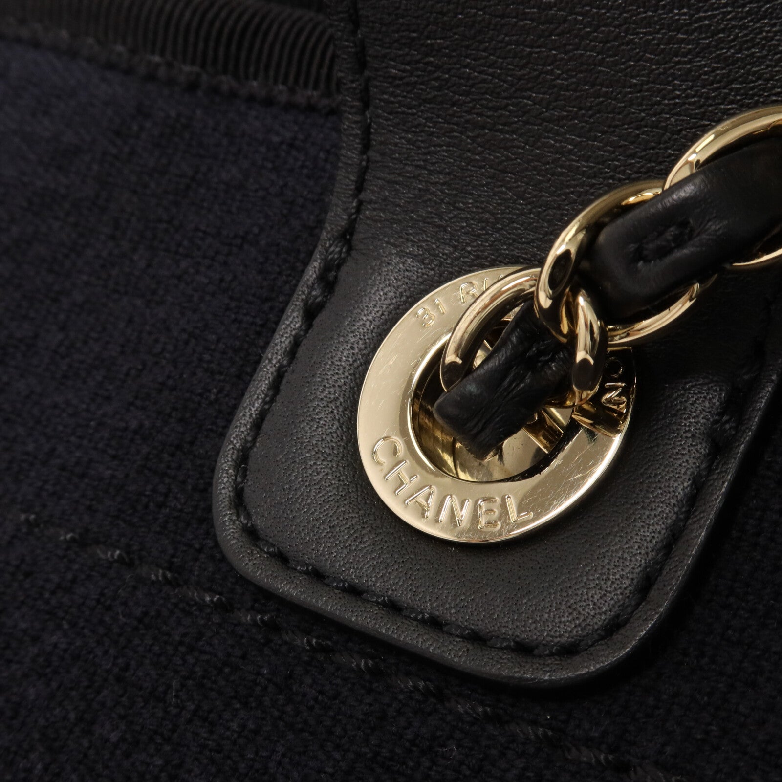 CHANEL 帆布Deauville MM鏈帶手挽肩背兩用袋