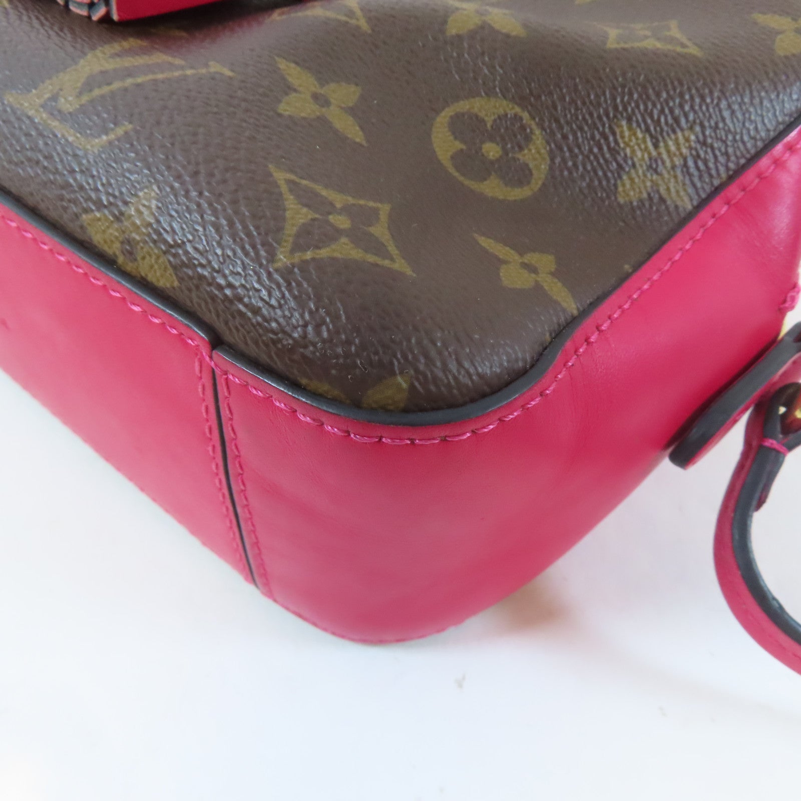 LOUIS VUITTON Monogram Saintonge金扣肩背袋啡色/粉紅色