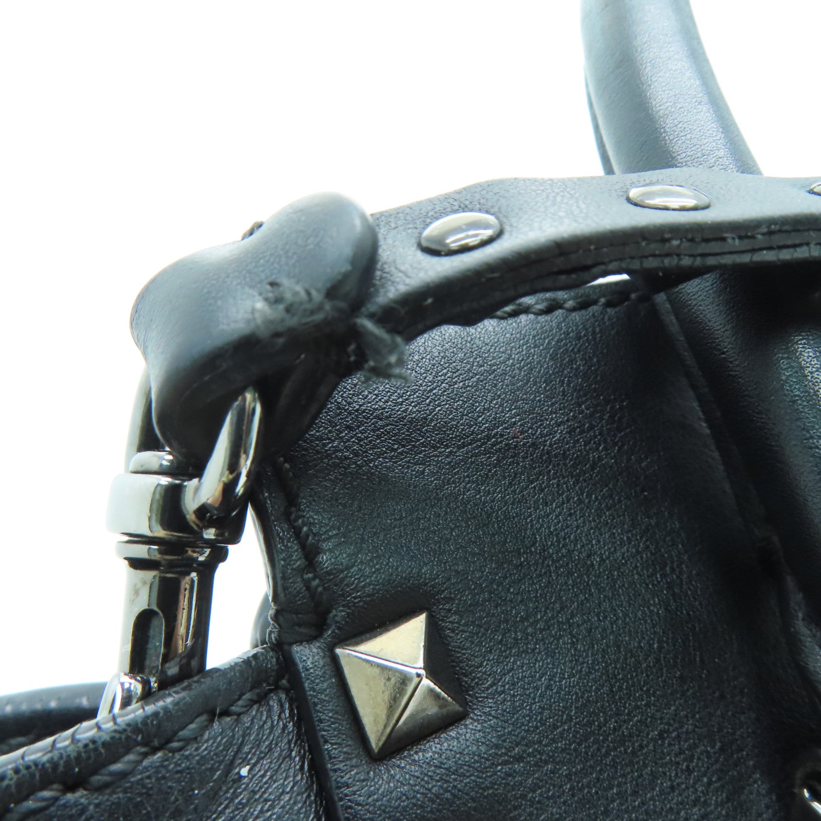 Valentino 牛皮皮革2way Shoulder Bag银扣手挽肩背两用袋黑色
