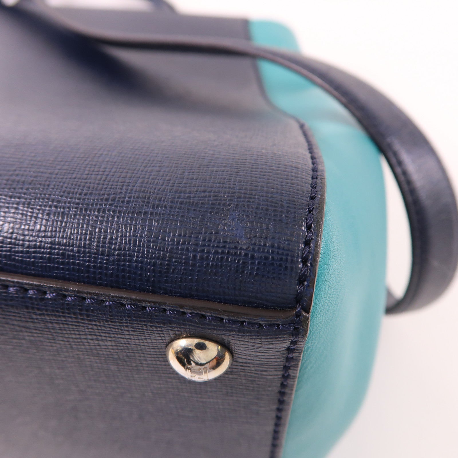 FENDI SHW 2Jours 2 Way Shoulder Bag 8BH250-M5L Calfskin Leather Navy Green