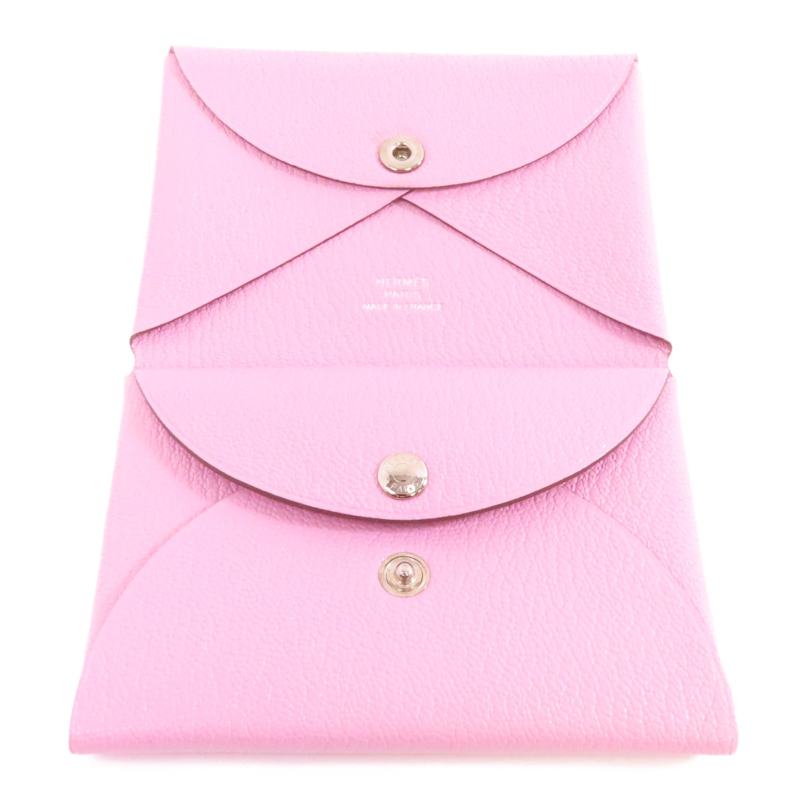HERMES 【激減優惠】Epsom皮革Calvi Duo銀扣卡片套Mauve Sylvestre粉紅色