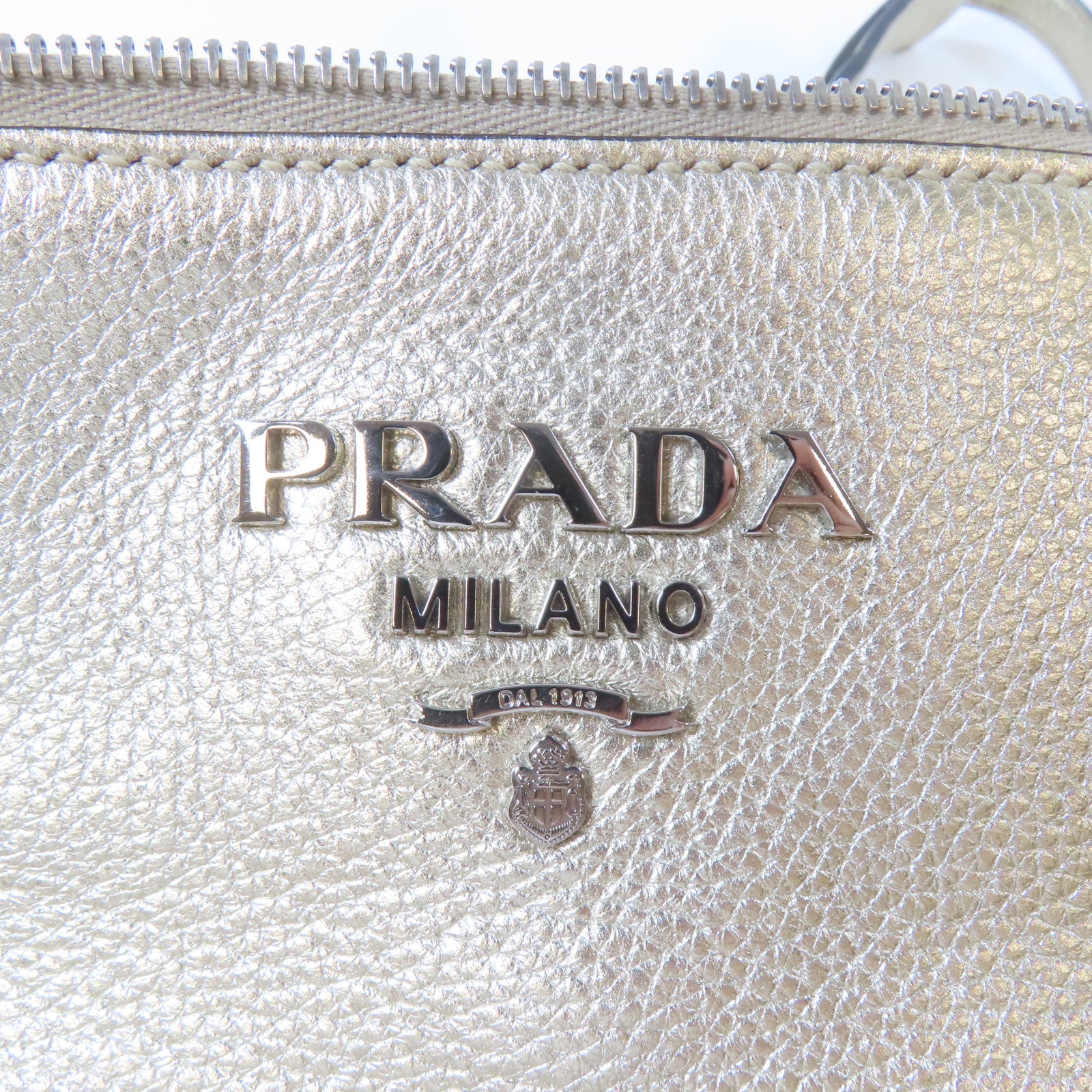 PRADA 牛皮皮革2 Way Shoulder Bag銀扣手挽肩背兩用袋金色