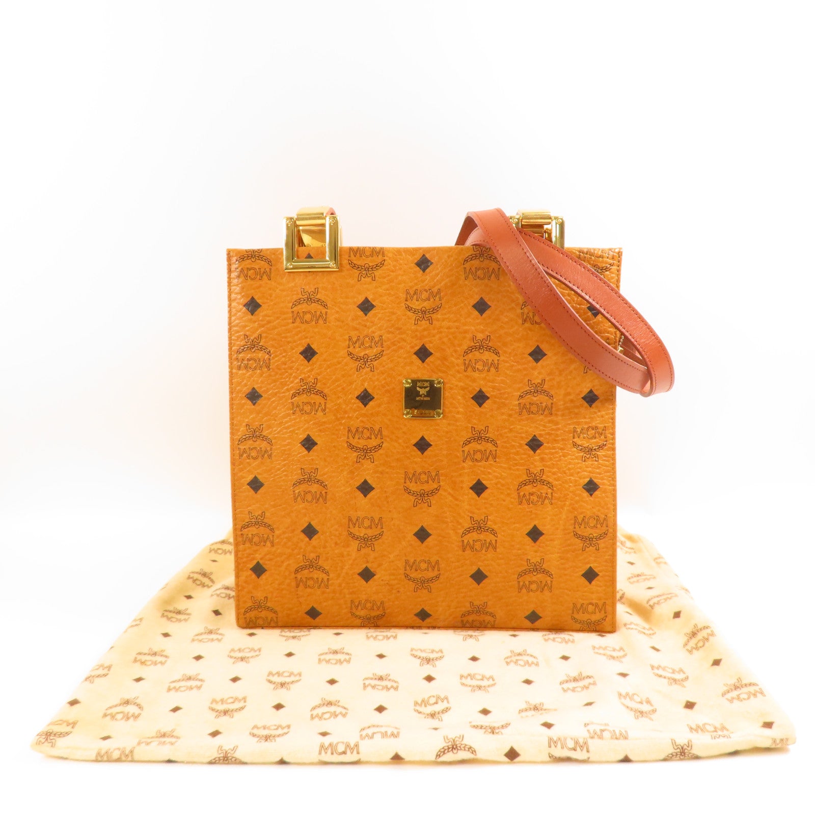 MCM 牛皮皮革Shoulder Bag金扣肩背袋
