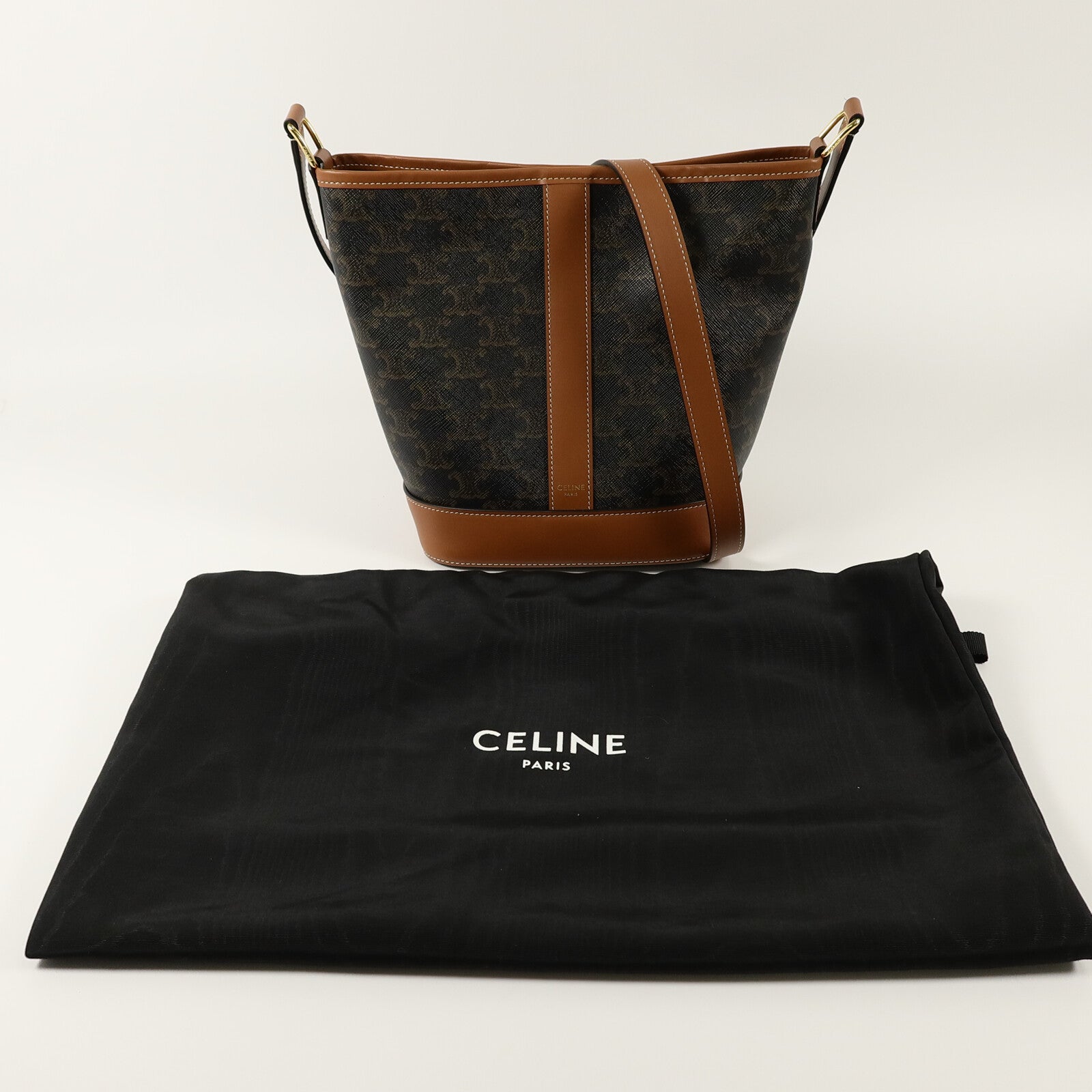 CELINE 塗層帆布Triomphe Small Bucket肩背袋