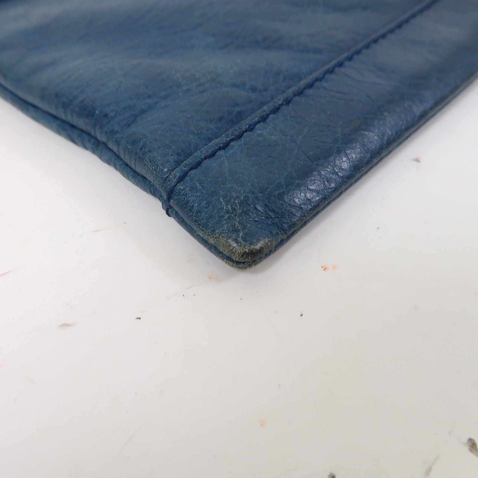 BALENCIAGA 牛皮皮革Clutch Bag銀扣手拿包藍色