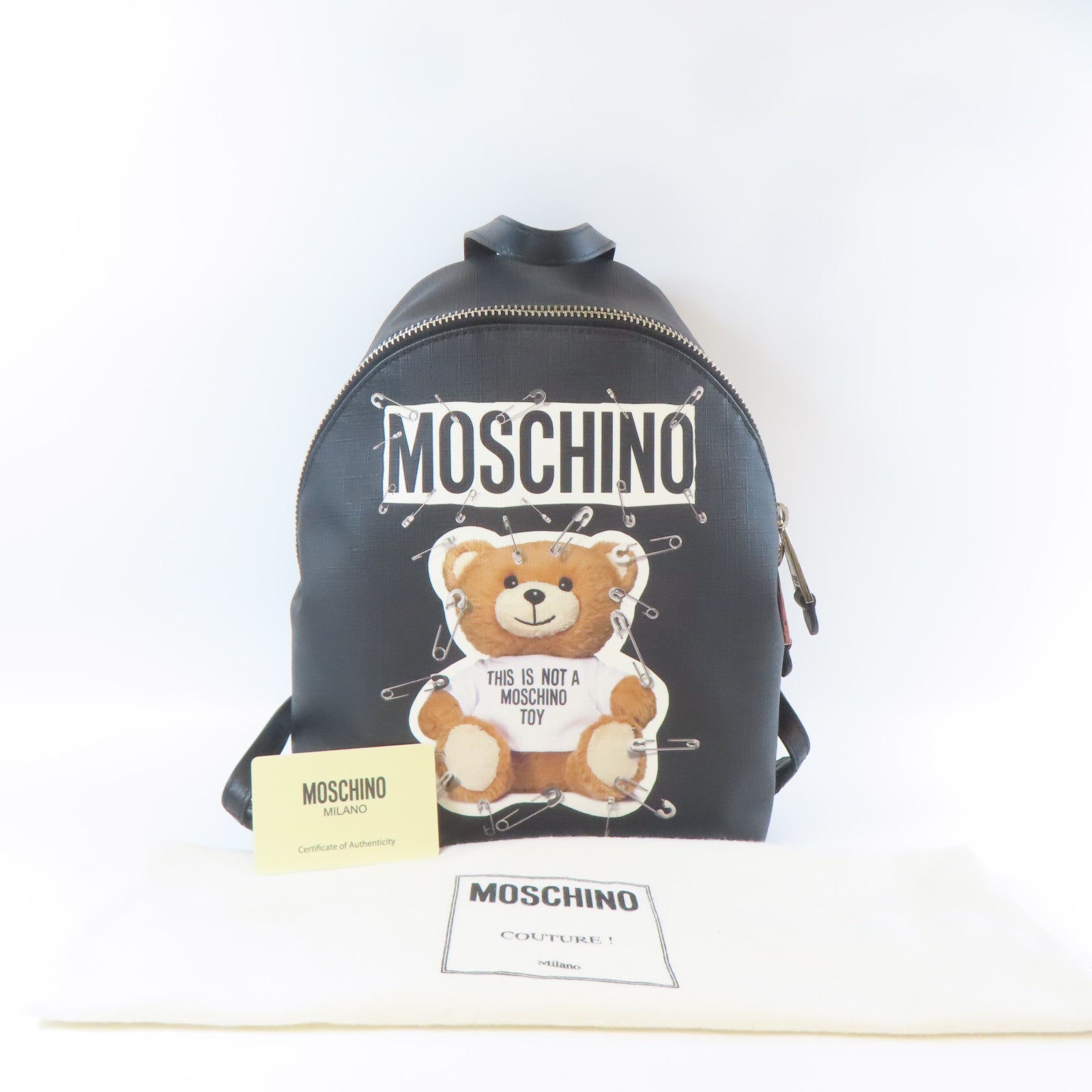 MOSCHINO 塗層帆布Backpack銀扣背包黑色