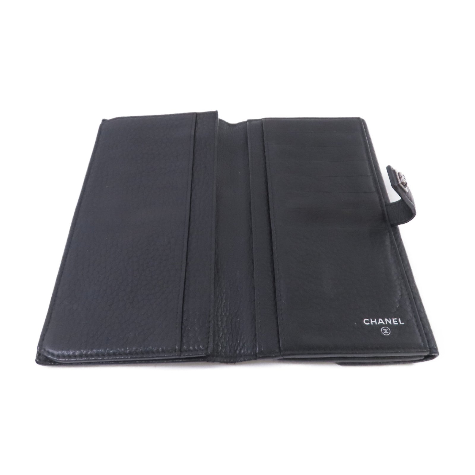 CHANEL Caviar皮革Long Wallet銀扣長錢包黑色